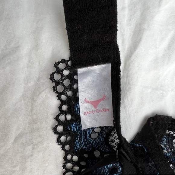 Knotty Knickers Midnight Bloom Black and Blue Metallic Lace Bralette, M - Picture 12 of 13